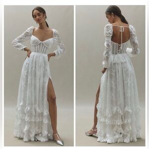 V Chapman Carmella Long Sleeve Ruffled Chiffon Maxi Dress